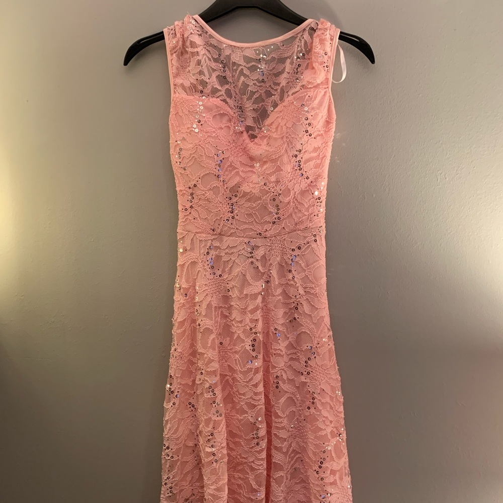Pink High-Low, Backless and Sequined Prom Dress